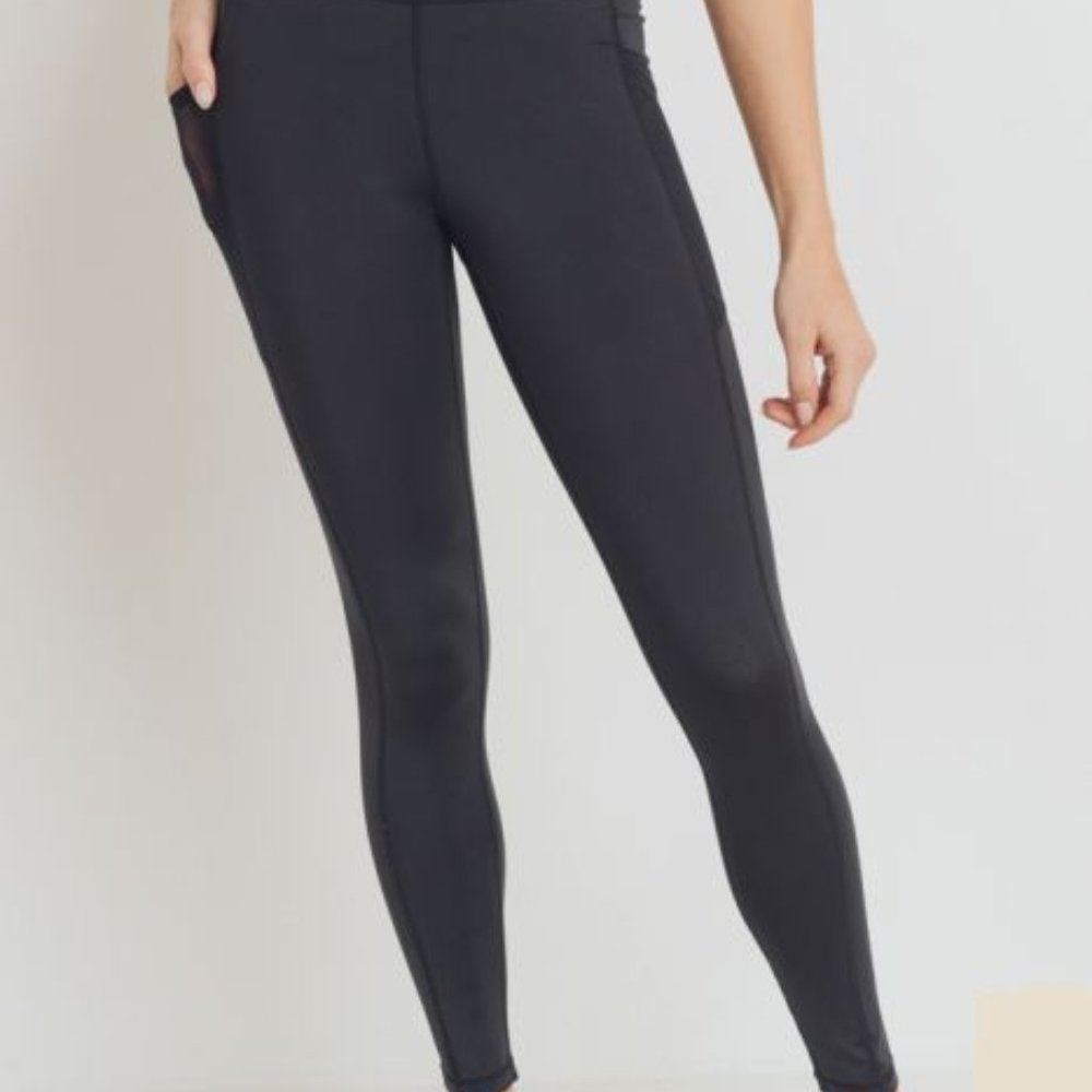 Overlay Mesh Pocket Highwaist Leggings Black